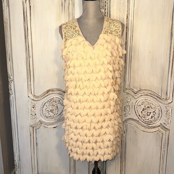 Champagne & Strawberry Sleeveless V Neck 3D Blush and Lace Statement Dress S/8P - Picture 1 of 14